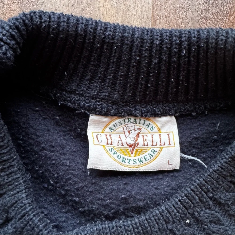 Vintage Australia Navy Knitted Boxy Pullover Sweater Graphic Print Y2K Casual - Picture 5 of 5